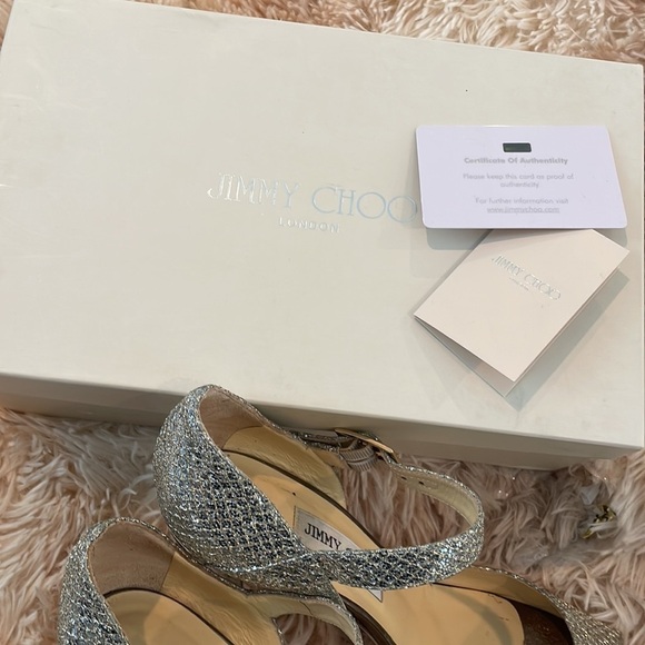 JIMMY CHOO | Articolo Champagne Gold Glitter Lace Peep Toe Pumps Size 39.5 | 9 - Picture 6 of 14